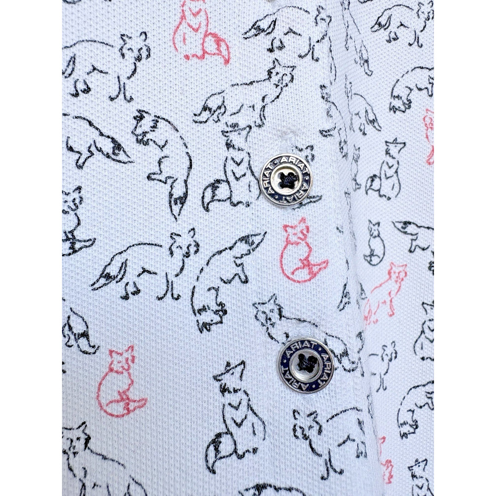 Ariat Sleeveless Polo Shirt Fox Print Cotton Blend White Navy Equestrian Golf L - Picture 4 of 10